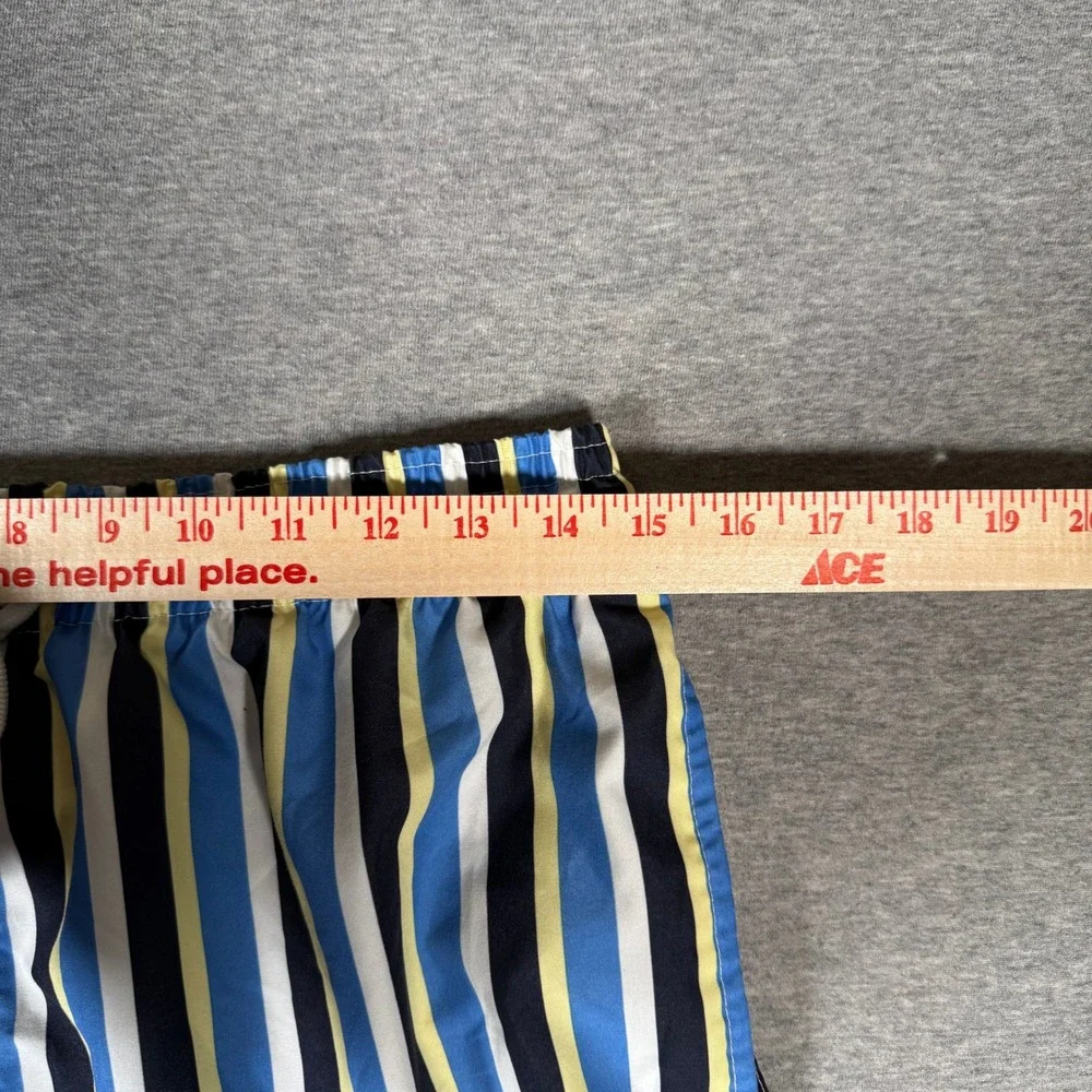 Trunks Surf & Swim Co Mens L Blue Yellow Striped Mesh Lined Swim Trunks